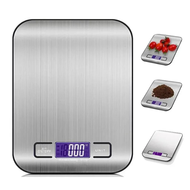 Báscula de cocina digital de 5/10 kg, báscula de alimentos portátil de acero inoxidable