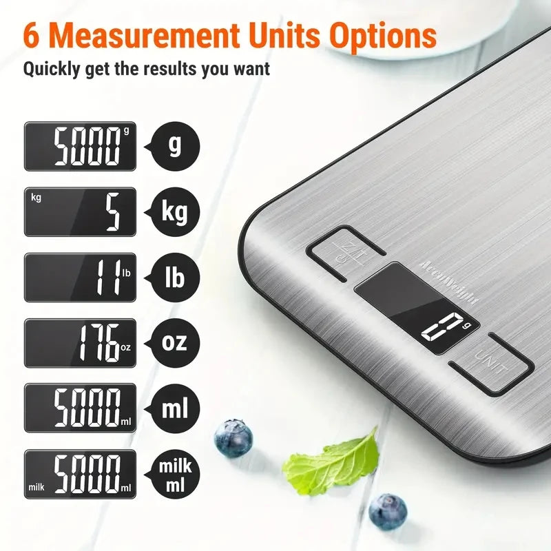 Báscula de cocina digital de 5/10 kg, báscula de alimentos portátil de acero inoxidable